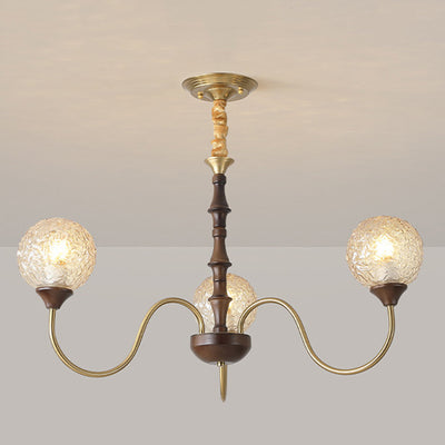 Globe de luxe contemporain en cuivre, bois, verre, lustre 3/6 lumières pour salon 