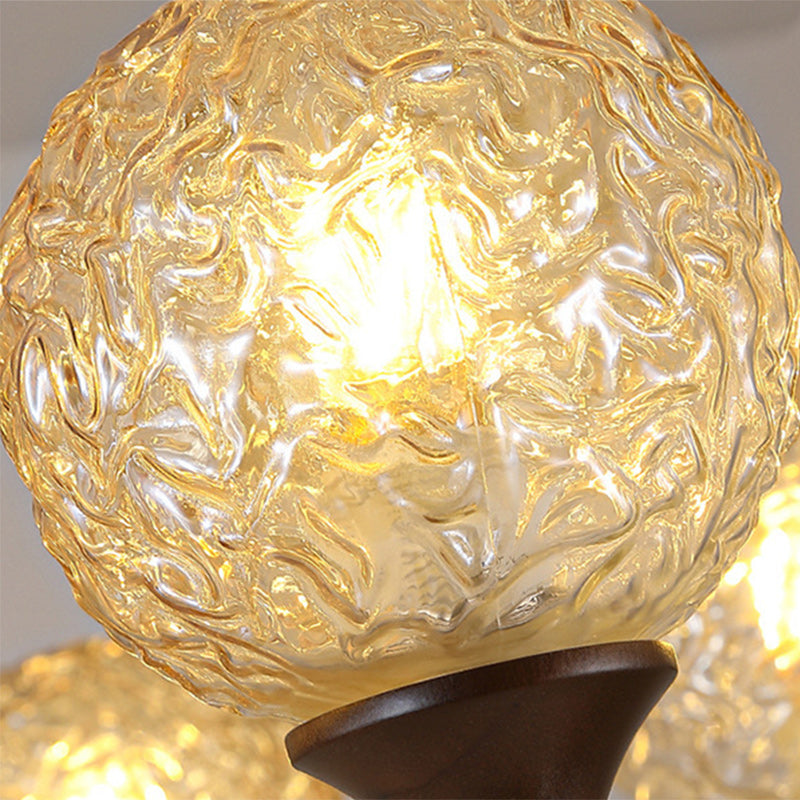 Globe de luxe contemporain en cuivre, bois, verre, lustre 3/6 lumières pour salon 