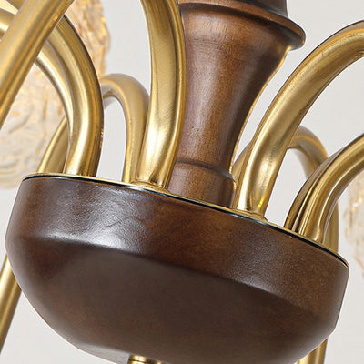Globe de luxe contemporain en cuivre, bois, verre, lustre 3/6 lumières pour salon 