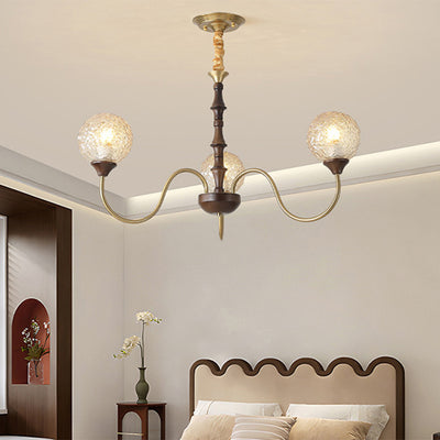 Globe de luxe contemporain en cuivre, bois, verre, lustre 3/6 lumières pour salon 