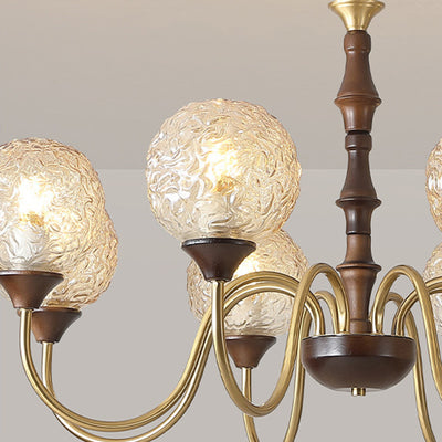 Globe de luxe contemporain en cuivre, bois, verre, lustre 3/6 lumières pour salon 