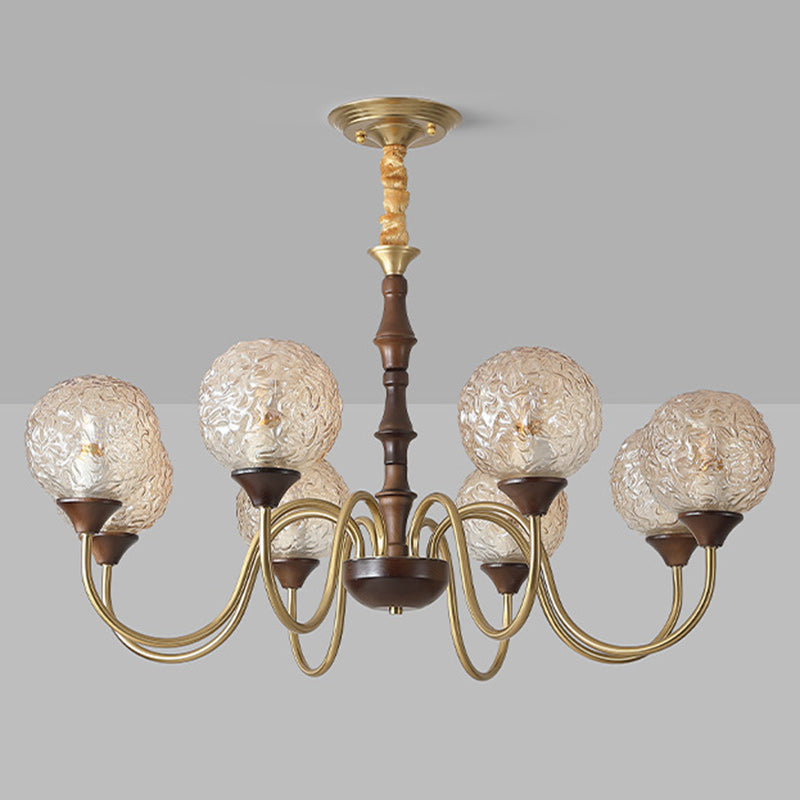 Globe de luxe contemporain en cuivre, bois, verre, lustre 3/6 lumières pour salon 