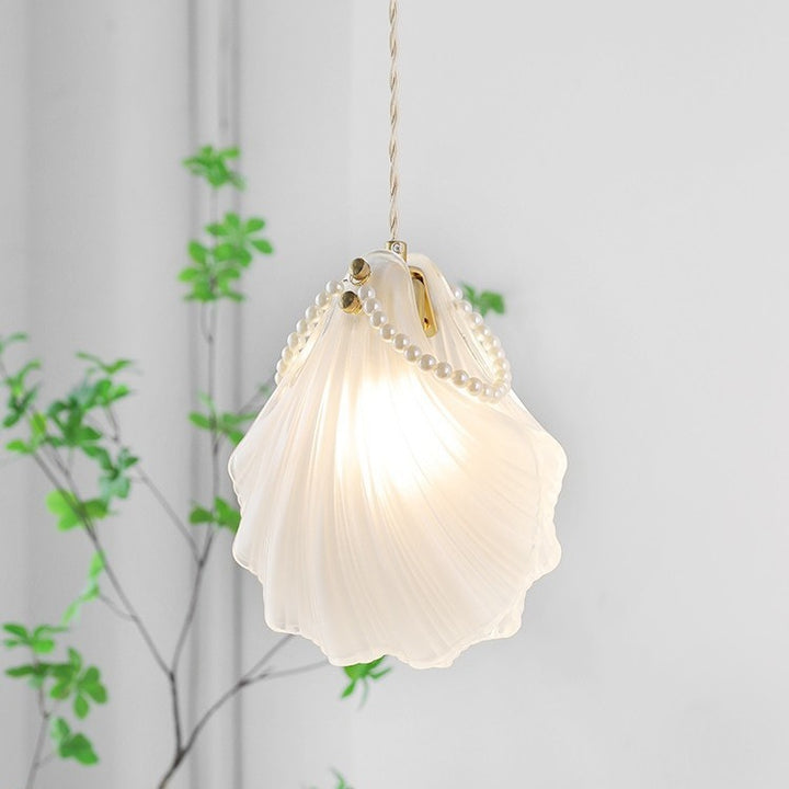 Contemporary Coastal Shell Iron Glass 1-Light Pendant Light For Living Room
