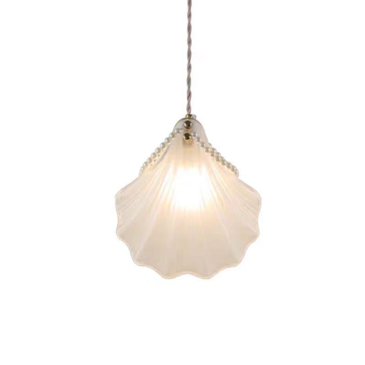 Contemporary Coastal Shell Iron Glass 1-Light Pendant Light For Living Room
