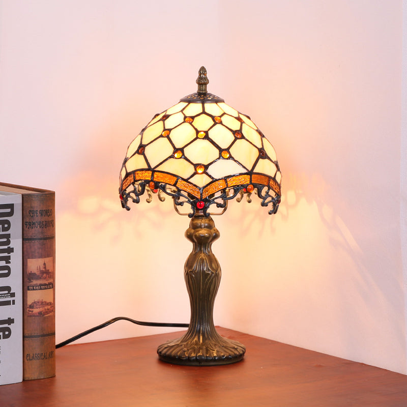 Traditional Tiffany Dome Resin Glass 1-Light Table Lamp For Living Room