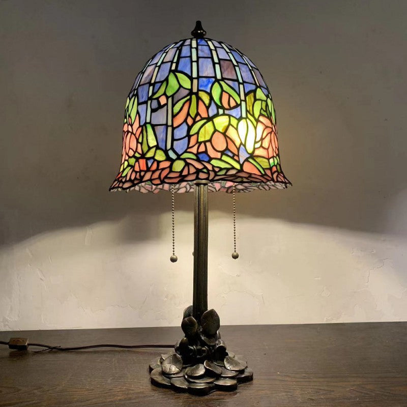 Lampe de Table Traditionnelle Tiffany Dôme en Verre Cuivré à 1 Lumière pour Salon 