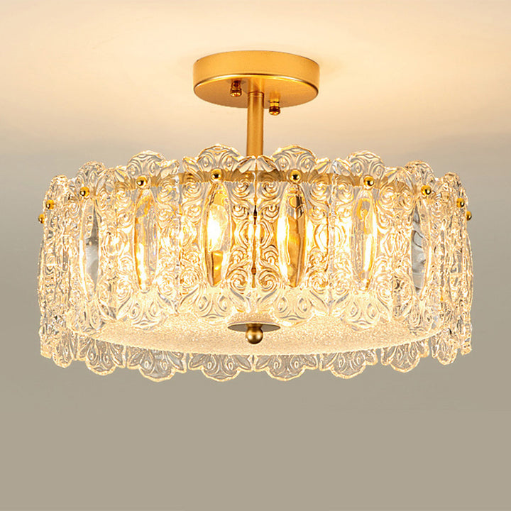 Traditional French Round Iron Glass 5/6/8-Light Semi-Flush Mount Ceiling Light For Living Room