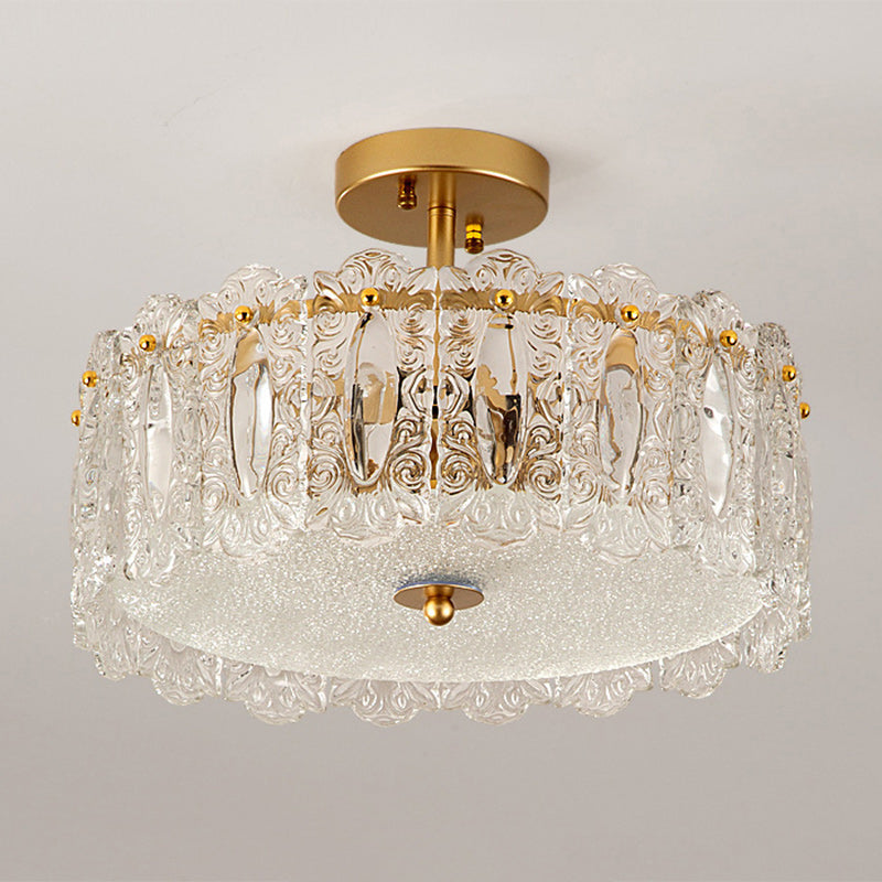 Traditional French Round Iron Glass 5/6/8-Light Semi-Flush Mount Ceiling Light For Living Room