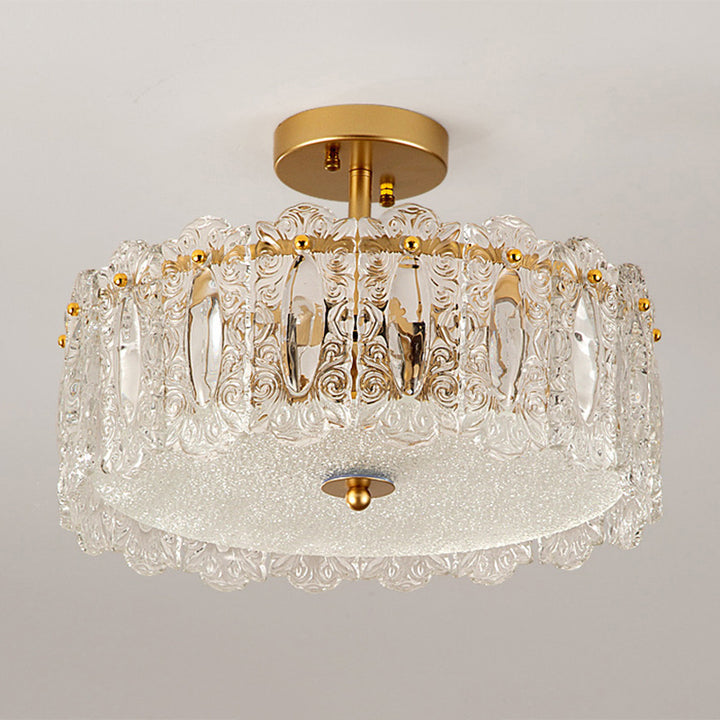 Traditional French Round Iron Glass 5/6/8-Light Semi-Flush Mount Ceiling Light For Living Room