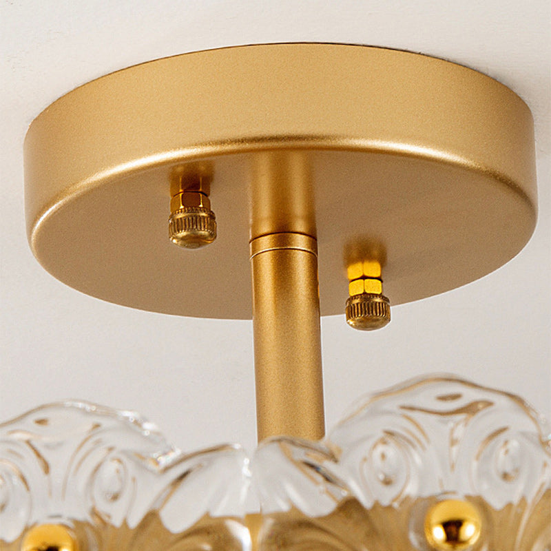 Traditional French Round Iron Glass 5/6/8-Light Semi-Flush Mount Ceiling Light For Living Room