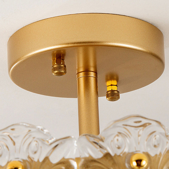 Traditional French Round Iron Glass 5/6/8-Light Semi-Flush Mount Ceiling Light For Living Room