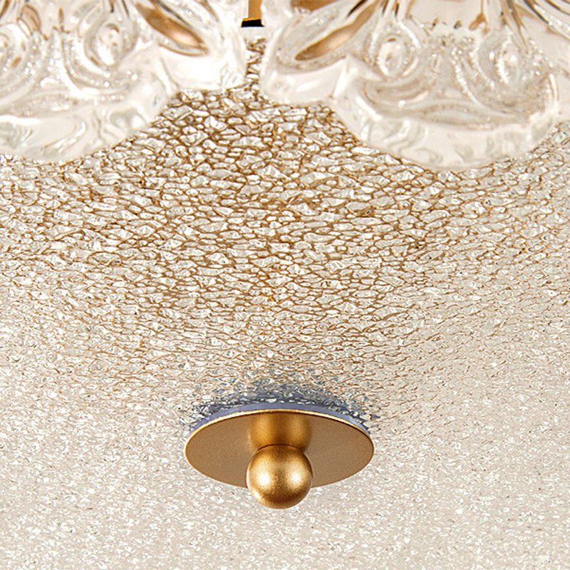 Traditional French Round Iron Glass 5/6/8-Light Semi-Flush Mount Ceiling Light For Living Room
