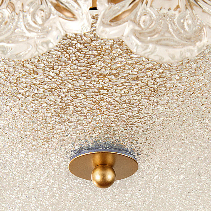Traditional French Round Iron Glass 5/6/8-Light Semi-Flush Mount Ceiling Light For Living Room