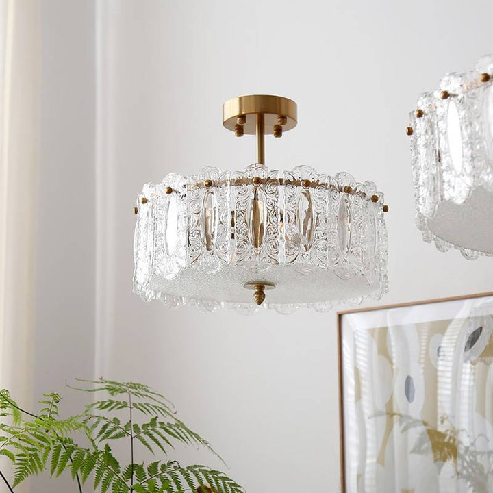 Traditional French Round Iron Glass 5/6/8-Light Semi-Flush Mount Ceiling Light For Living Room