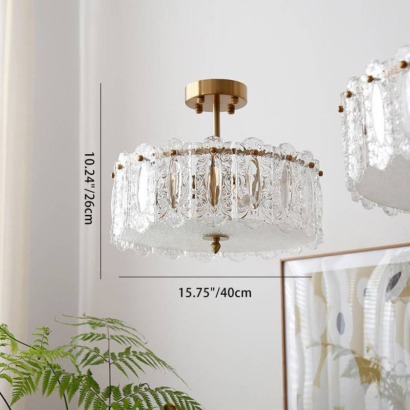 Traditional French Round Iron Glass 5/6/8-Light Semi-Flush Mount Ceiling Light For Living Room