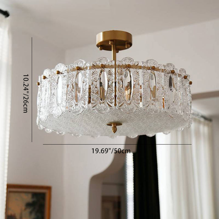 Traditional French Round Iron Glass 5/6/8-Light Semi-Flush Mount Ceiling Light For Living Room