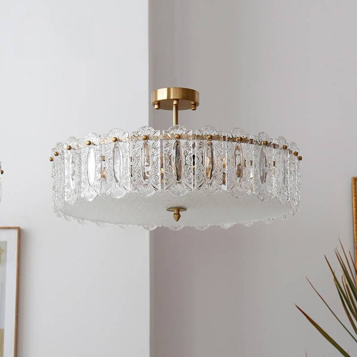 Traditional French Round Iron Glass 5/6/8-Light Semi-Flush Mount Ceiling Light For Living Room