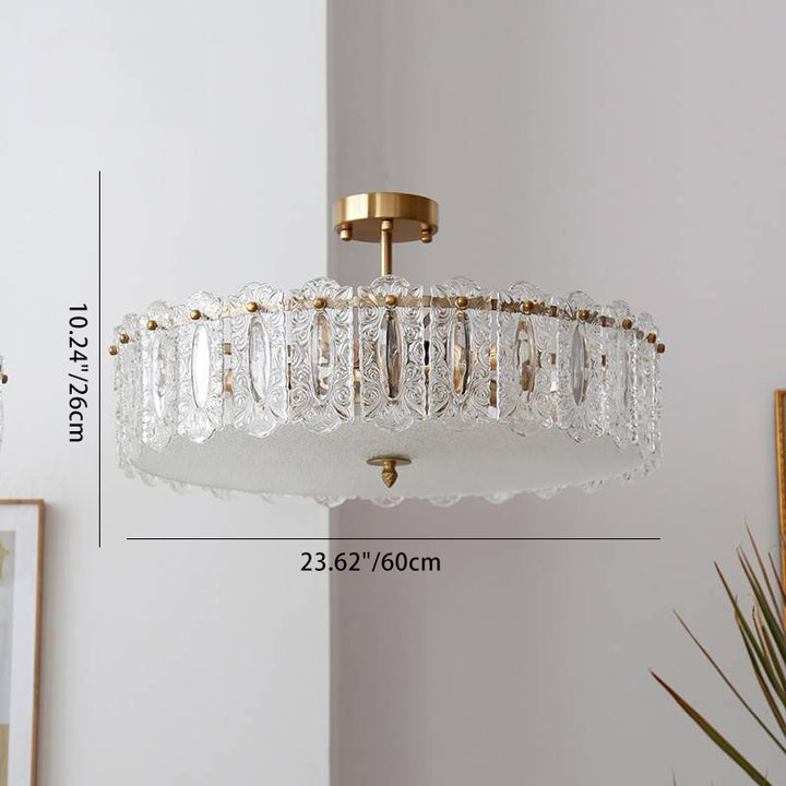 Traditional French Round Iron Glass 5/6/8-Light Semi-Flush Mount Ceiling Light For Living Room