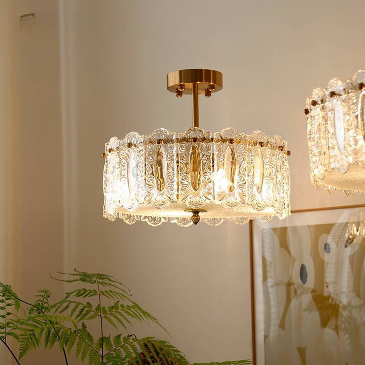 Traditional French Round Iron Glass 5/6/8-Light Semi-Flush Mount Ceiling Light For Living Room