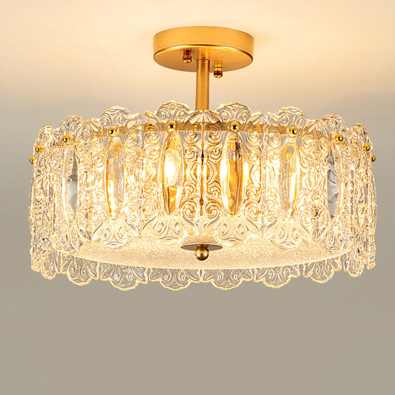 Traditional French Round Iron Glass 5/6/8-Light Semi-Flush Mount Ceiling Light For Living Room
