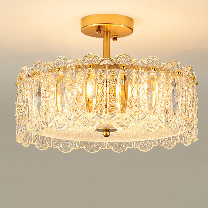 Traditional French Round Iron Glass 5/6/8-Light Semi-Flush Mount Ceiling Light For Living Room
