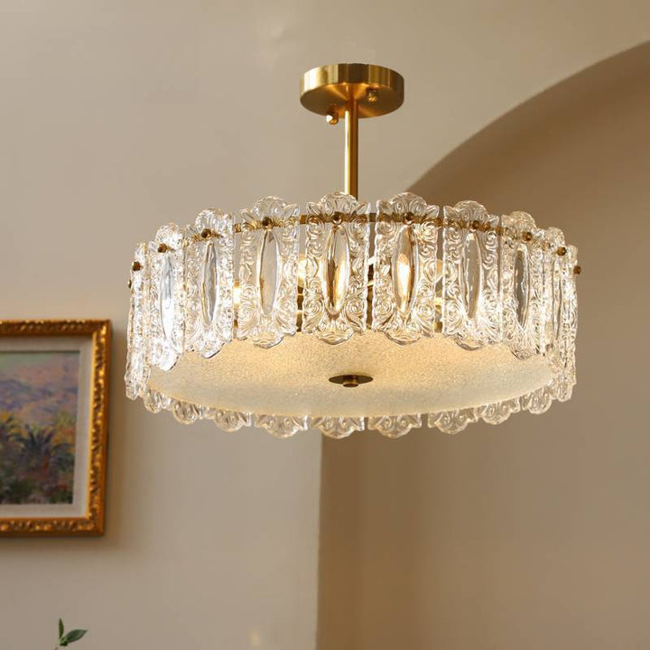 Traditional French Round Iron Glass 5/6/8-Light Semi-Flush Mount Ceiling Light For Living Room