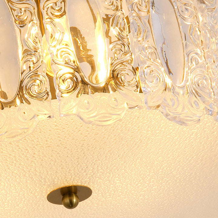 Traditional French Round Iron Glass 5/6/8-Light Semi-Flush Mount Ceiling Light For Living Room