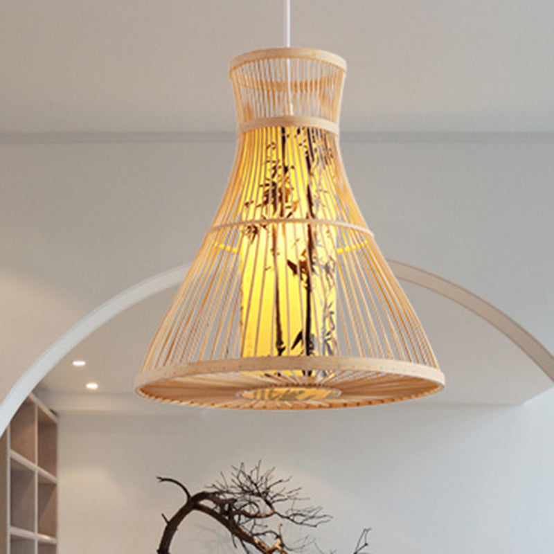 Traditionelle Chinesische Zylinder-Bambus-Papier 1-Licht Pendelleuchte für Wohnzimmer 