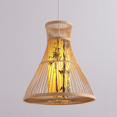Traditionelle Chinesische Zylinder-Bambus-Papier 1-Licht Pendelleuchte für Wohnzimmer 