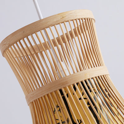Traditionelle Chinesische Zylinder-Bambus-Papier 1-Licht Pendelleuchte für Wohnzimmer 