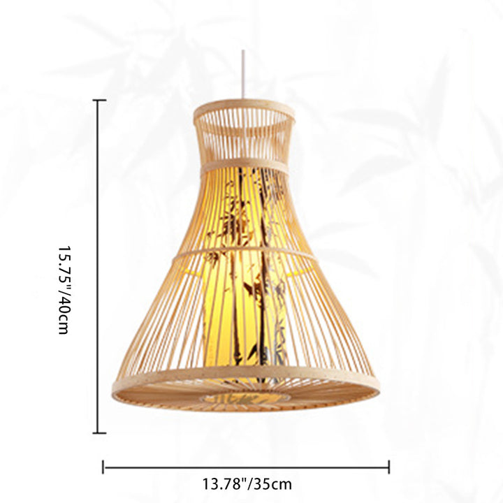 Lampe suspendue à 1 lumière en papier de bambou cylindrique chinois traditionnel pour salon 