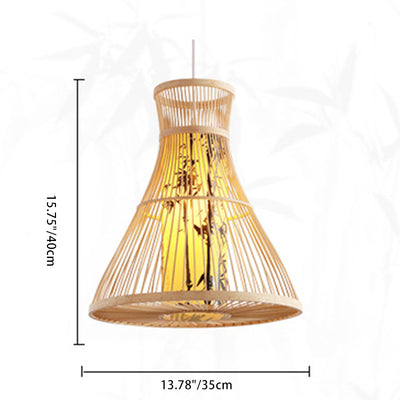 Traditionelle Chinesische Zylinder-Bambus-Papier 1-Licht Pendelleuchte für Wohnzimmer 