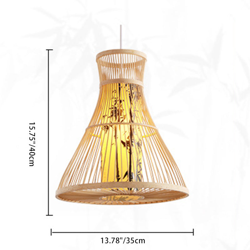 Traditionelle Chinesische Zylinder-Bambus-Papier 1-Licht Pendelleuchte für Wohnzimmer 