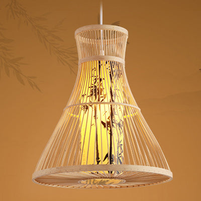 Traditionelle Chinesische Zylinder-Bambus-Papier 1-Licht Pendelleuchte für Wohnzimmer 