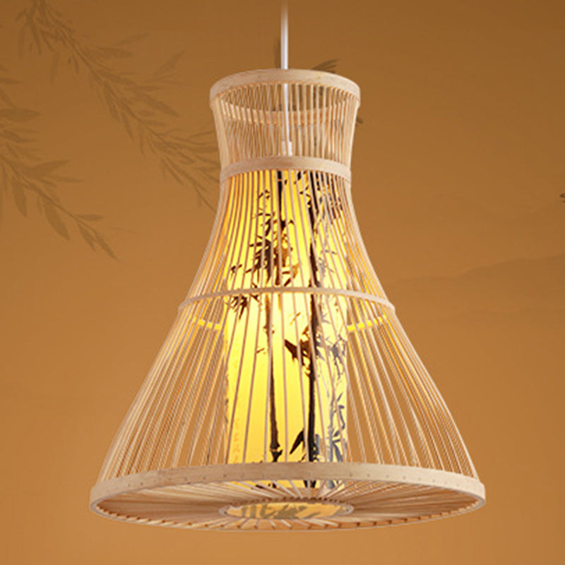 Traditionelle Chinesische Zylinder-Bambus-Papier 1-Licht Pendelleuchte für Wohnzimmer 