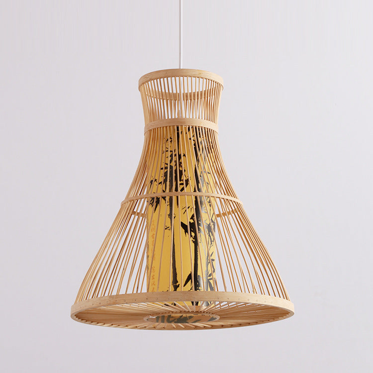Traditionelle Chinesische Zylinder-Bambus-Papier 1-Licht Pendelleuchte für Wohnzimmer 