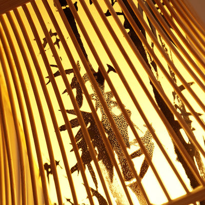 Traditionelle Chinesische Zylinder-Bambus-Papier 1-Licht Pendelleuchte für Wohnzimmer 