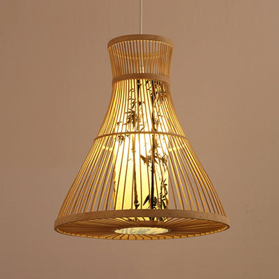 Traditionelle Chinesische Zylinder-Bambus-Papier 1-Licht Pendelleuchte für Wohnzimmer 