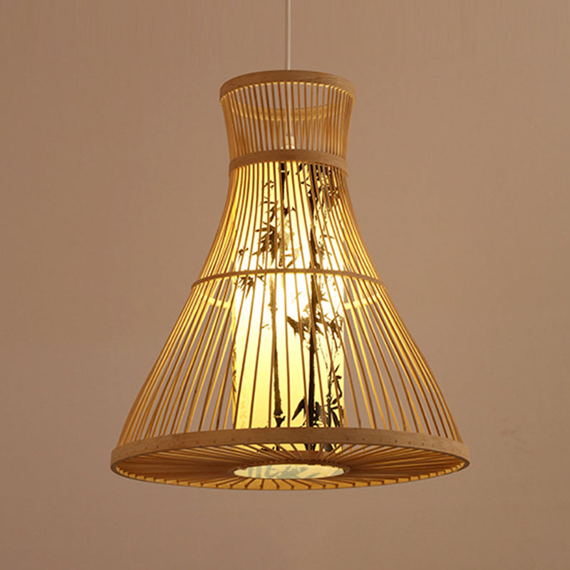 Traditionelle Chinesische Zylinder-Bambus-Papier 1-Licht Pendelleuchte für Wohnzimmer 