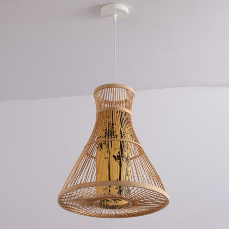 Traditionelle Chinesische Zylinder-Bambus-Papier 1-Licht Pendelleuchte für Wohnzimmer 