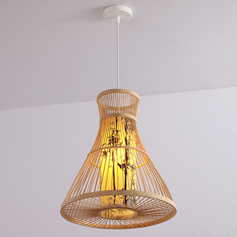 Traditionelle Chinesische Zylinder-Bambus-Papier 1-Licht Pendelleuchte für Wohnzimmer 