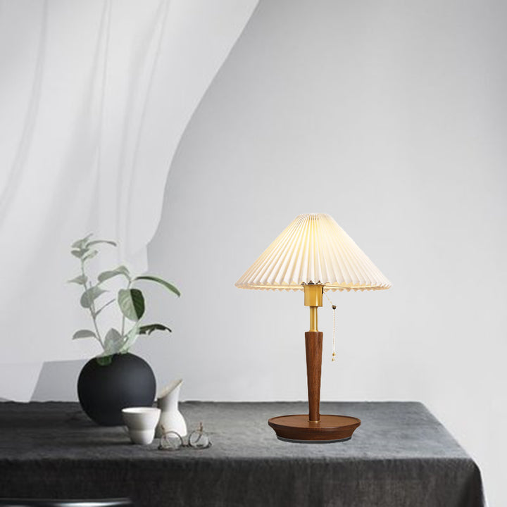 Lampe de table contemporaine nordique en tissu de bois de cuivre à 1 lumière pour salon 
