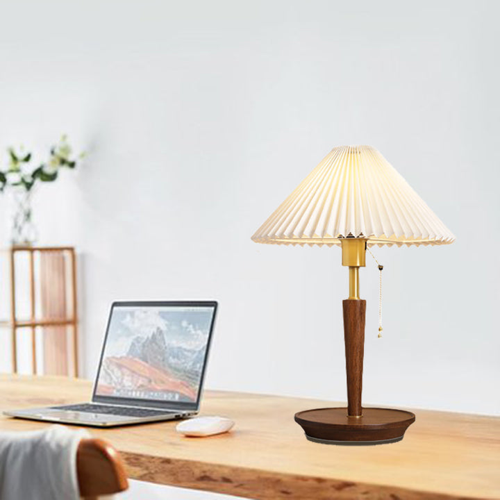 Lampe de table contemporaine nordique en tissu de bois de cuivre à 1 lumière pour salon 