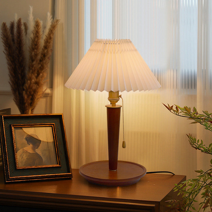 Lampe de Table Traditionnelle Vintage Dôme en Fer Bois Tissu 1 Lumière pour Salon 