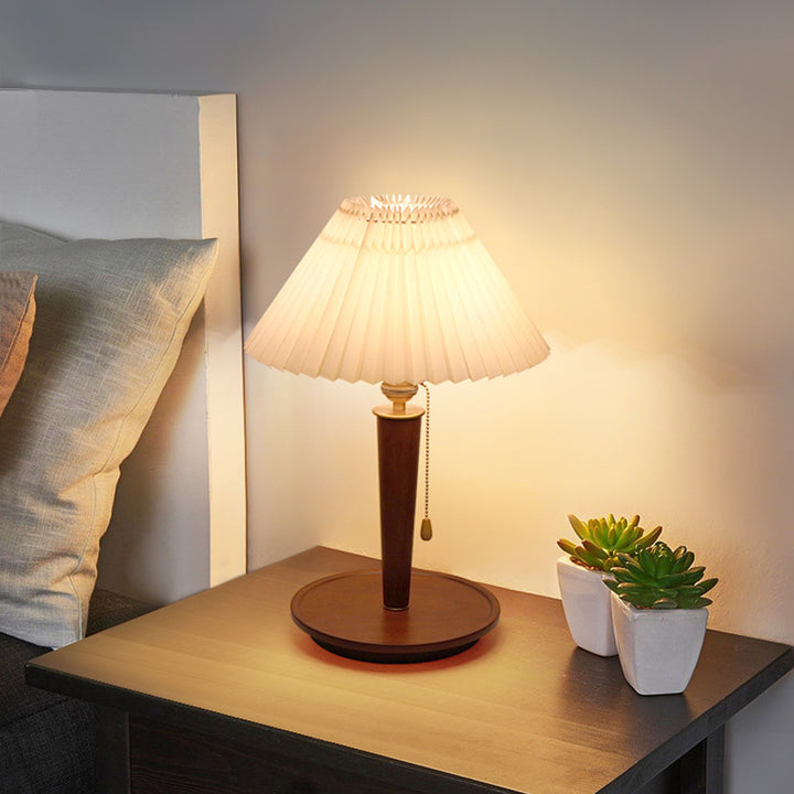 Lampe de Table Traditionnelle Vintage Dôme en Fer Bois Tissu 1 Lumière pour Salon 