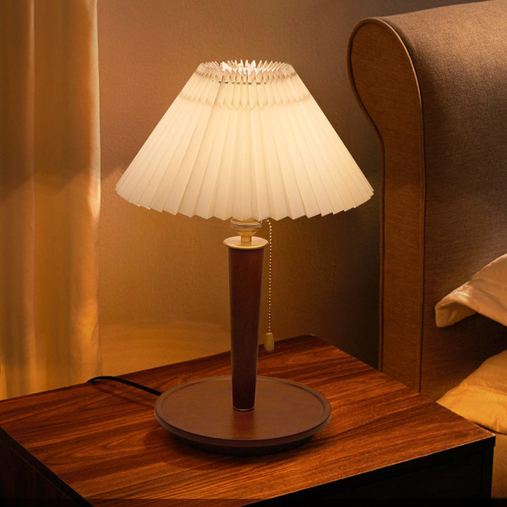 Lampe de Table Traditionnelle Vintage Dôme en Fer Bois Tissu 1 Lumière pour Salon 