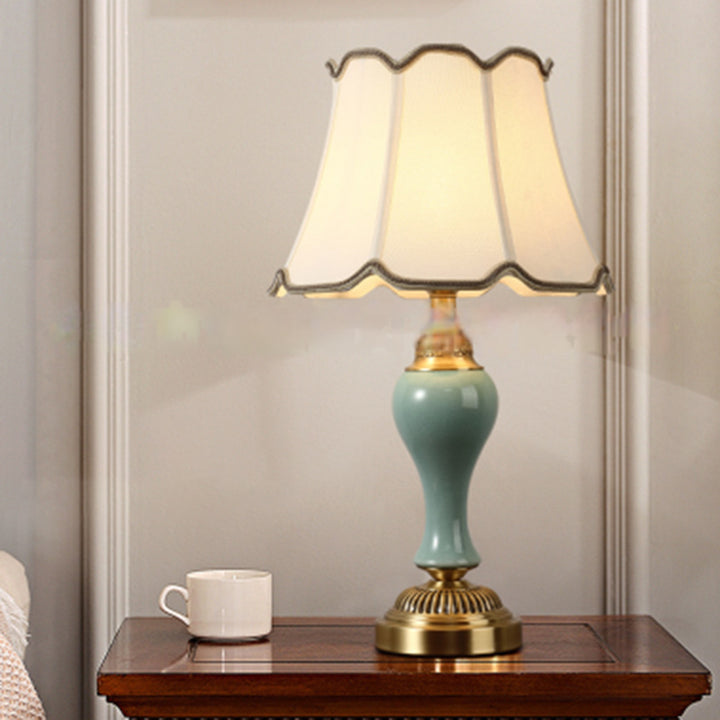 Lampe de table 1 lumière en tissu céramique cuivre vintage traditionnel pour salon 