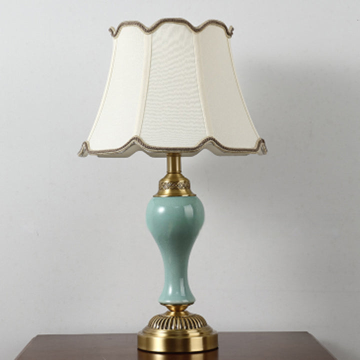 Lampe de table 1 lumière en tissu céramique cuivre vintage traditionnel pour salon 