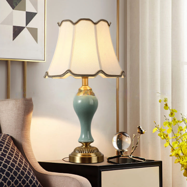 Lampe de table 1 lumière en tissu céramique cuivre vintage traditionnel pour salon 