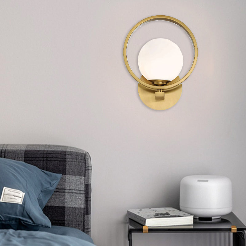 Contemporary Scandinavian Round Copper Glass 1-Light Wall Sconce Lamp For Living Room
